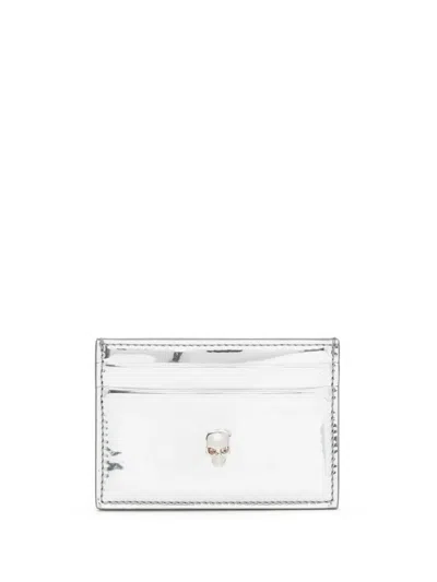 Alexander Mcqueen Alexander Mc Queen Skull Metallic Leather Credit Card Case In Silver