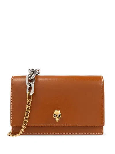 Alexander Mcqueen Skull-appliqué Leather Crossbody Bag In Brown