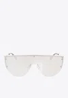 Alexander Mcqueen Skull Appliqué Shield Sunglasses In Silver