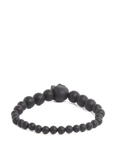 Alexander Mcqueen Black Engraved Skull Elasticated Bracelet
