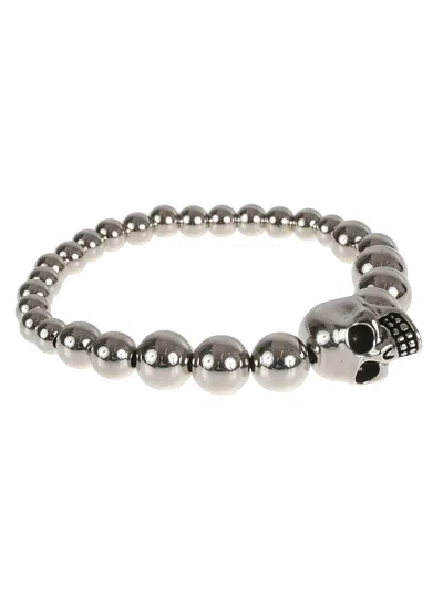 Alexander Mcqueen Skull Multi-bead Brass Bracelet In Silver