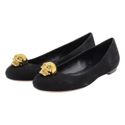 Pre-owned Alexander Mcqueen Skull Ballerinas Black Velvet In Black