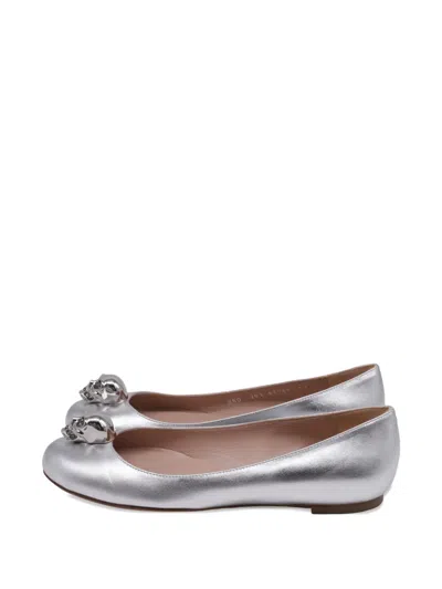 Pre-owned Alexander Mcqueen Skull Ballet Flats In Silver