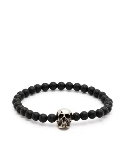 Alexander Mcqueen Skull Beaded Bracelet In Brown