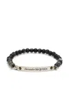 Alexander Mcqueen Skull & Agate Bead Stretch Bracelet In Black