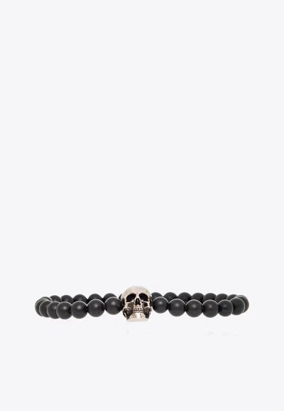 Alexander Mcqueen Skull Beaded Bracelet In Black