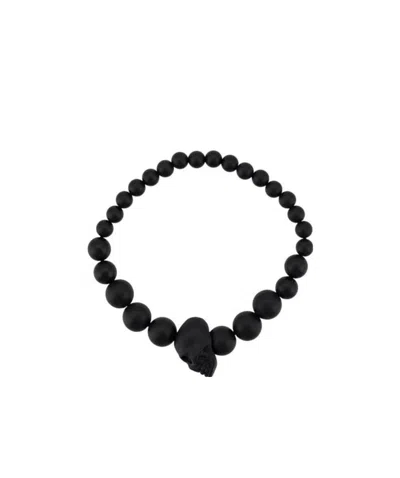 Alexander Mcqueen Skull Beaded Bracelet In Black