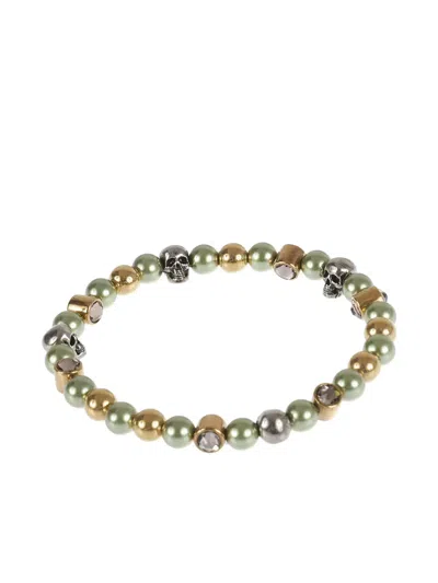 Alexander Mcqueen Skull Beaded Bracelet In Green