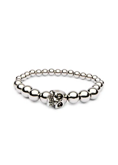 Alexander Mcqueen Skull Beaded Bracelet In Silver