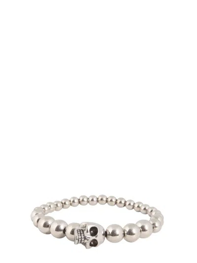 Alexander Mcqueen Skull Beaded Embellished Bracelet In Silver