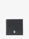 Alexander Mcqueen Calfskin Skull Bifold Card Holder In Black