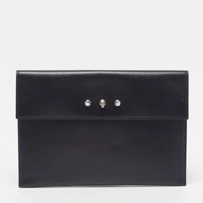 Pre-owned Alexander Mcqueen Skull Black Leather Flat Clutch
