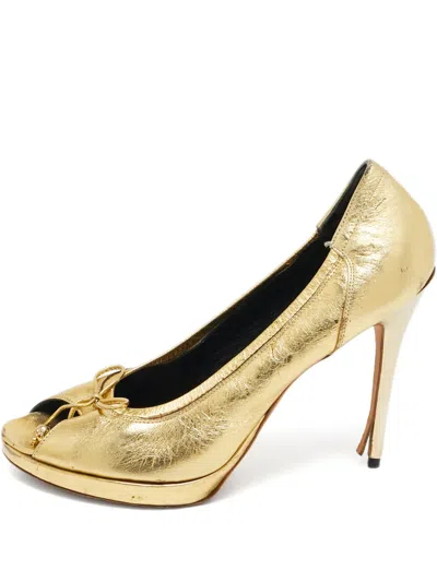 Pre-owned Alexander Mcqueen Skull Bow Peep Toe Pumps