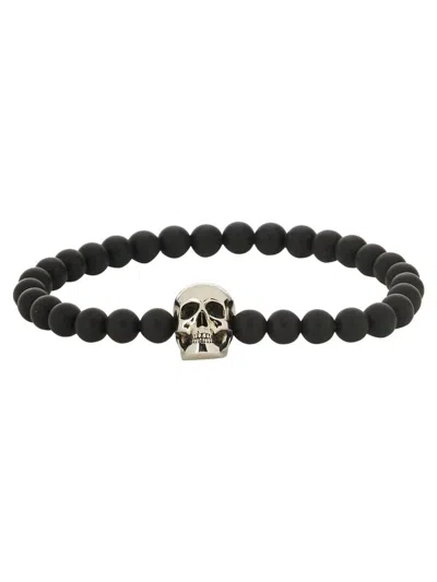 Alexander Mcqueen Skull Beaded Bracelet In Black