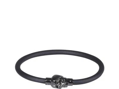Alexander Mcqueen Skull-motif Rubber-cord Bracelet In Black