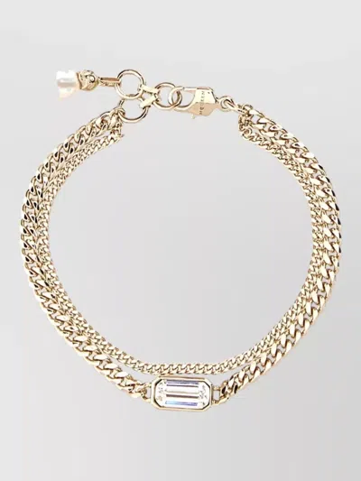 Alexander Mcqueen Skull Bracelet Gemstone Pearl Charm Dual Chain In Gold