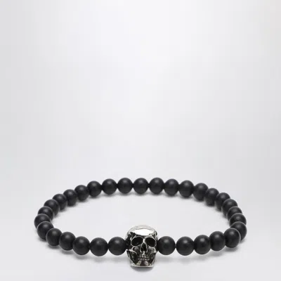 Alexander Mcqueen Skull Bracelet With Black Pearls Men