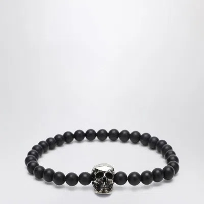 Alexander Mcqueen Skull Bracelet With Pearls In Black