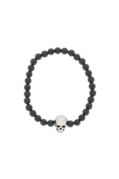 Alexander Mcqueen Skull Bracelet With Pearls In Nero