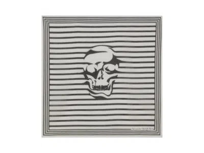 Pre-owned Alexander Mcqueen Skull Bretonstripe Scarf In White/black In Multi