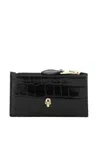Alexander Mcqueen Alexander Mc Queen Skull Zip Crocodile Effect Leather Credit Card Case In Nero