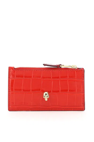 Alexander Mcqueen Skull Card Holder Pouch In Red