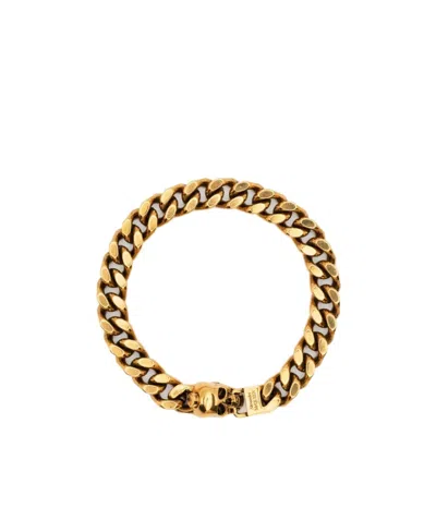 Alexander Mcqueen Skull Chain Bracelet In Yellow