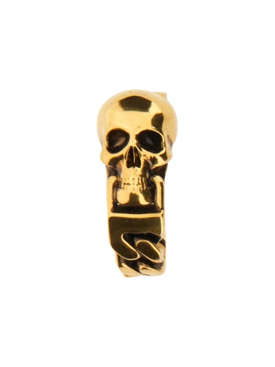 Alexander Mcqueen Skull Motif Chain Ring In Gold