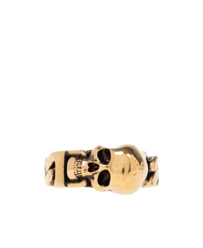 Alexander Mcqueen Skull Chain Ring In Yellow