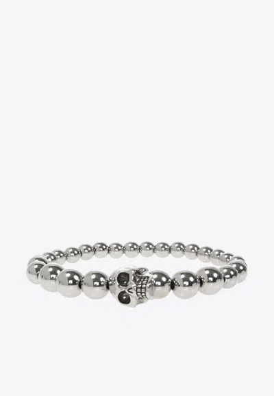 Alexander Mcqueen Skull Charm Beaded Bracelet In Metallic
