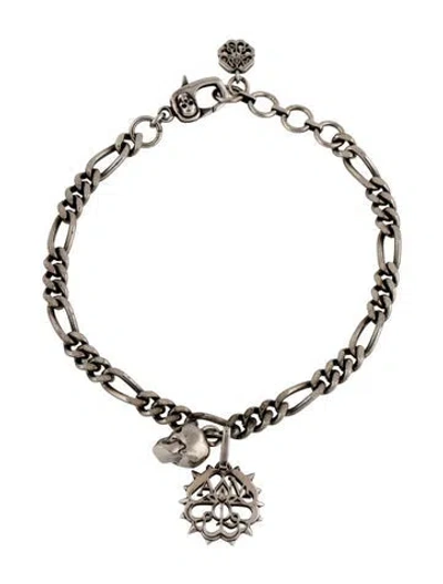 Pre-owned Alexander Mcqueen Skull Charm Chain Link Bracelet, 8.25" In Multicolor
