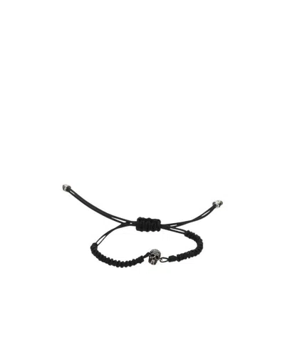 Alexander Mcqueen Skull-charm Drawstring Bracelet In Black
