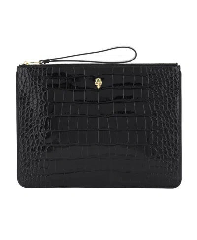 Alexander Mcqueen Skull Charm Leather Clutch Bag In Black