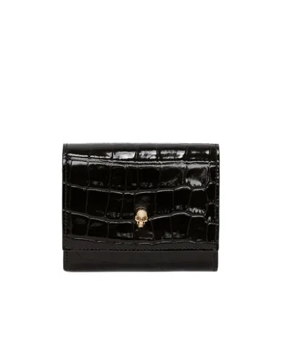 Alexander Mcqueen Skull-charm Tri-fold Wallet In Black