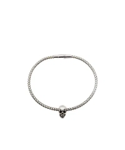 Alexander Mcqueen Skull-charm Woven Bracelet In Gray
