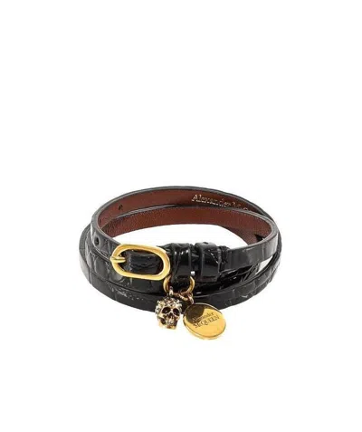Alexander Mcqueen Skull-charm Wrap-around Bracelet In Black