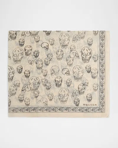 Alexander Mcqueen Skull Chiffon Scarf In Neutral