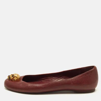 Pre-owned Alexander Mcqueen Skull City Size 36 Burgundy Leather Ballet Flats