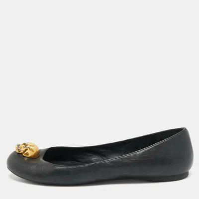 Pre-owned Alexander Mcqueen Skull City Size 39 Black Leather Ballet Flats