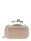 Alexander Mcqueen Four Ring Pink Clutch With Skull-shaped Studs And All-over Rhinestone Application In Leather Woman In Pink