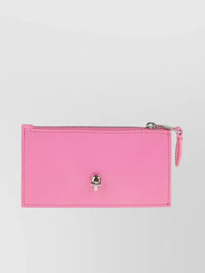 Alexander Mcqueen Skull Compact Leather Wallet With Detail In Pink