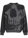 Alexander Mcqueen Skull Intarsia Wool Melange Crewneck Sweater In Grey