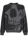 Alexander Mcqueen Skull Intarsia Wool Melange Crewneck Sweater In Grey