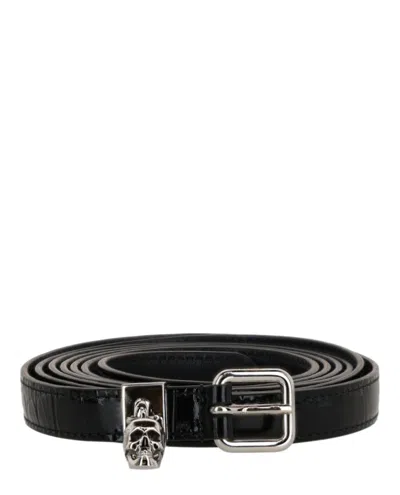 Alexander Mcqueen Skull Croc Embossed Double Belt In Black