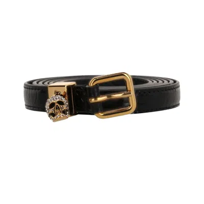 Pre-owned Alexander Mcqueen Skull Croc Embossed Double Belt 'black' | Women's Size 70