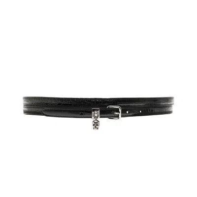 Pre-owned Alexander Mcqueen Skull Croc Embossed Double Belt 'black' | Women's Size 80