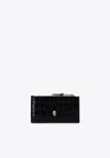 Alexander Mcqueen Skull Croc-embossed Leather Zip Cardholder In Black