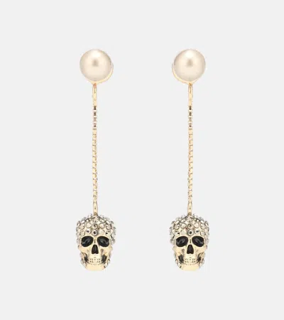 Alexander Mcqueen Skull Crystal-embellished Earrings In Gold