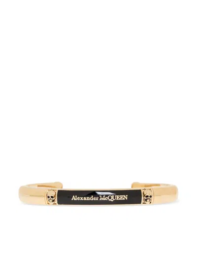 Alexander Mcqueen Skull-print Cuff Bracelet In Gold