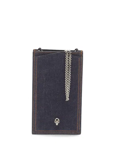Pre-owned Alexander Mcqueen Skull Denim Phone-case Pouch In Blue
